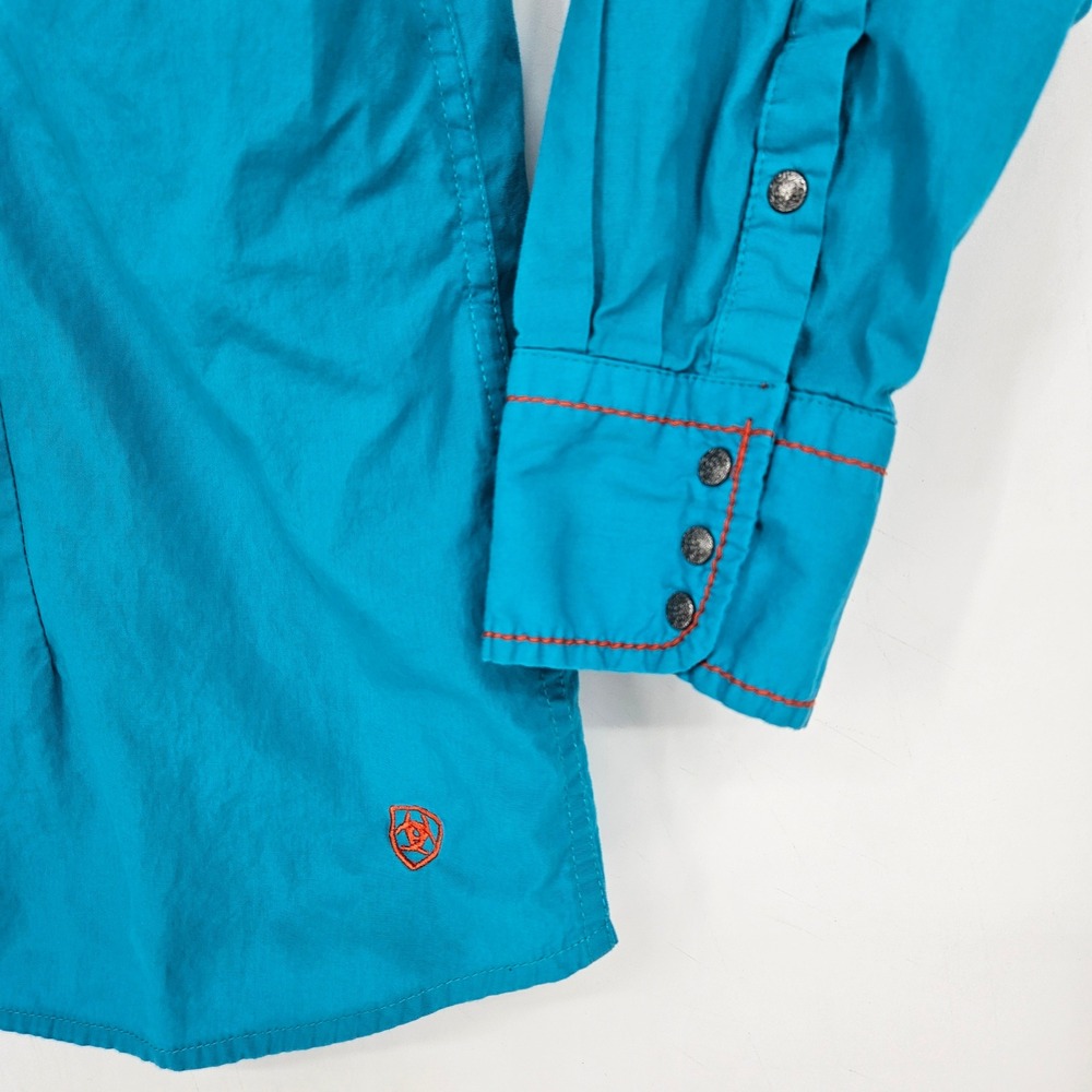 Ariat Snap Shirt Womens XXL Long Sleeve Western Teal Embroidered Rodeo - Picture 3 of 10